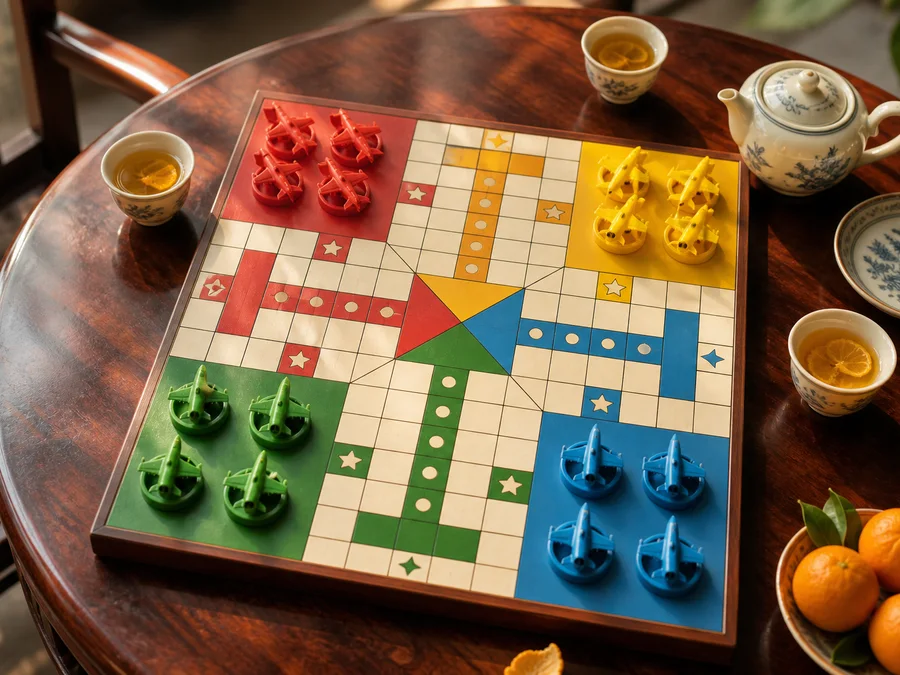 Two-player Aeroplane Chess board showing the bases, shared track, and home stretches