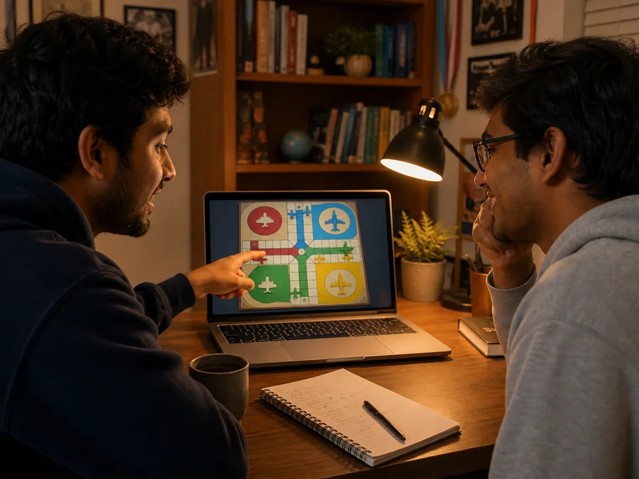 Two players alternating who rolls first in same-device Aeroplane Chess